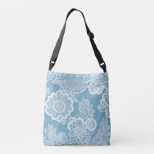 Sac Ajustable Dentelle blanche sur fond bleu, art IA