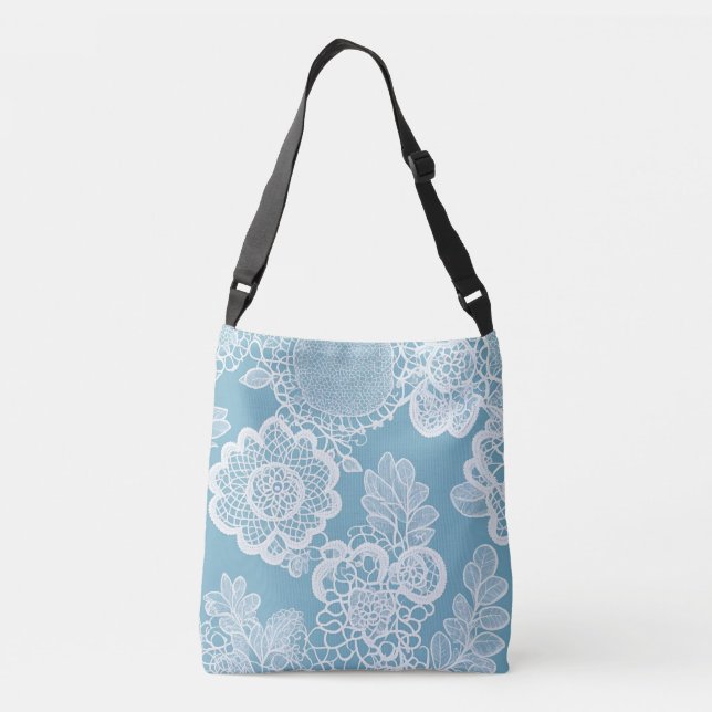 Sac Ajustable Dentelle blanche sur fond bleu, art IA  (Dos)