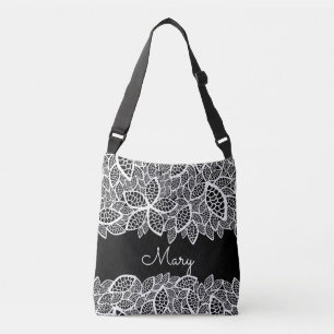 Sac Ajustable Dentelle Florale Votre Nom Blanc Noir