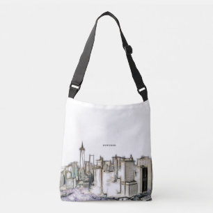 Sac Ajustable Dessin de la skyline noir et blanc de la ville de 
