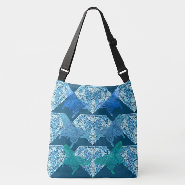 Sac Ajustable Diamants bleus et papillons en dentelle (Devant)