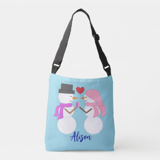 Sac Ajustable Douces Bonhommes de Neige Amoureux : Bleu Clair