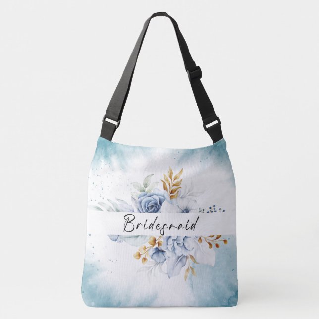 Sac Ajustable Dusty Blue White Gold Floral Mariage (Devant)