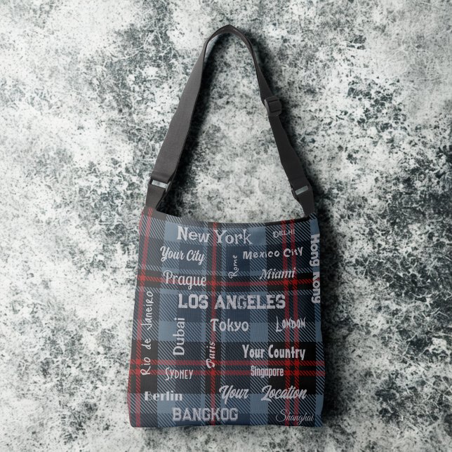 Sac Ajustable écossais chic bleu rouge tartan plaid & méga ville (Créateur téléchargé)