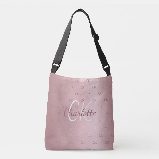 Sac Ajustable Écriture moderne élégante monogramme rose  (Devant)
