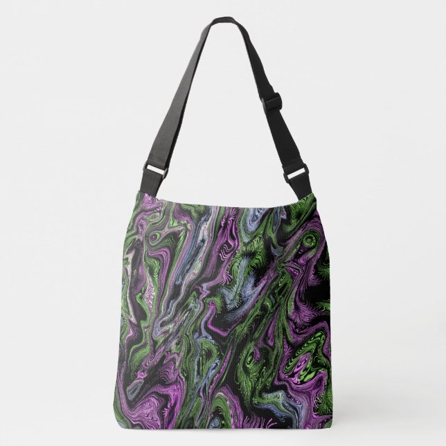 Sac Ajustable Effet de fil de soie violet et vert Art liquide (Devant)