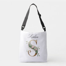 Elegant Gold Floral Letter S Crossbody Bag