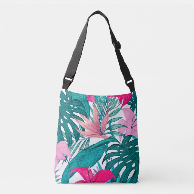 Sac Ajustable Elégant Hibiscus Tropical Fleurs et Feuilles | (Devant)