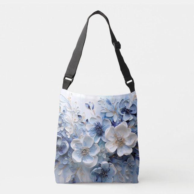 Sac Ajustable Élégant Moderne Botanique Florale Bleu Blanc (Devant)