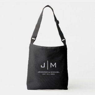 Sac Ajustable Élégant Monogramme Mariage Couple Noir Moyen