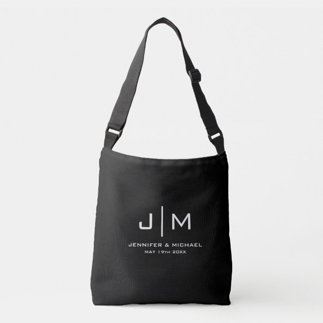 Sac Ajustable Élégant Monogramme Mariage Couple Noir Moyen (Devant)