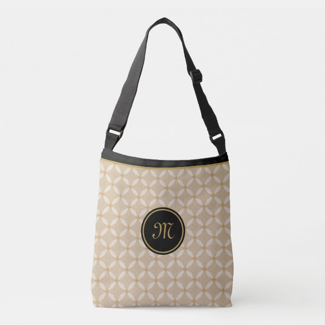 Sac Ajustable Élégant Monogramme sur Noir, Beige et Doré (Devant)