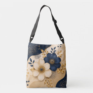 Sac Ajustable Élégant motif floral botanique bleu marine et or