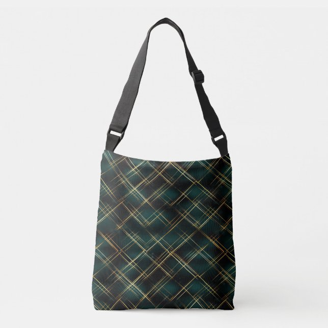 Sac Ajustable Élégant or & tarte vert foncé Plaid Noël (Devant)