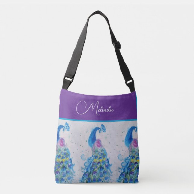 Sac Ajustable Elégant Peacock Aquarelle Peinture Bleue (Devant)