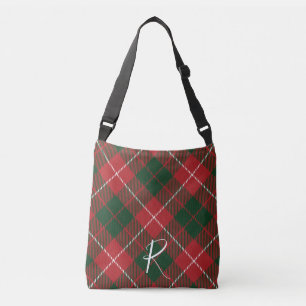 Sac Ajustable Élégant Plaid Rouge Vert Tartan Monogramme Personn