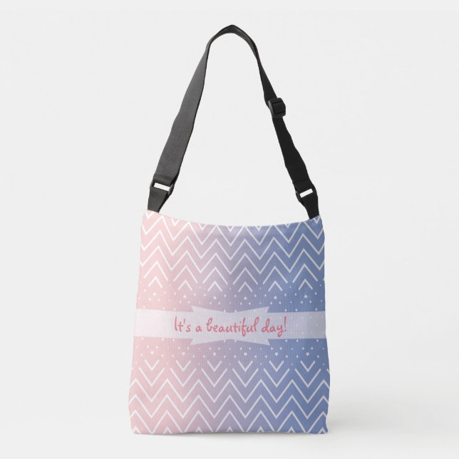 Sac Ajustable Elégant quartz rose bleu pastel Chevron Texte (Devant)