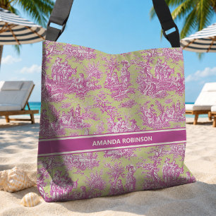 Sac Ajustable Élégant vert rose imprimé toile de jouy vintage