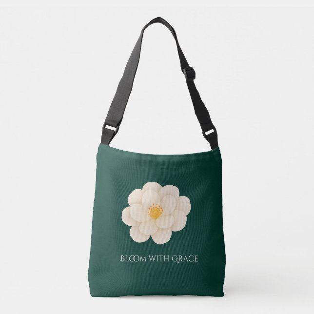 Sac Ajustable Elegant White Camellia Deep Green Botanical Bloom  (Devant)