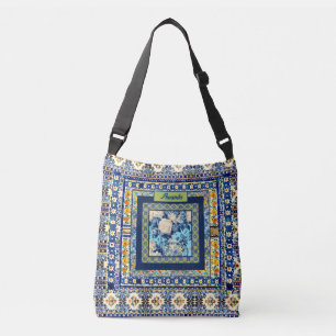 Sac Ajustable Élégante chine à carreaux bleu floral note monogra