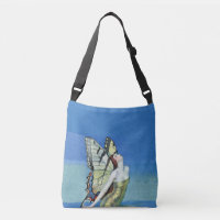 Elégante Fée Papillon ailes Or robe bleu ciel
