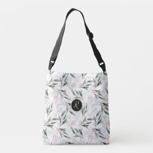 Sac Ajustable Élégante feuille verte fleurie monogramme fleur ro