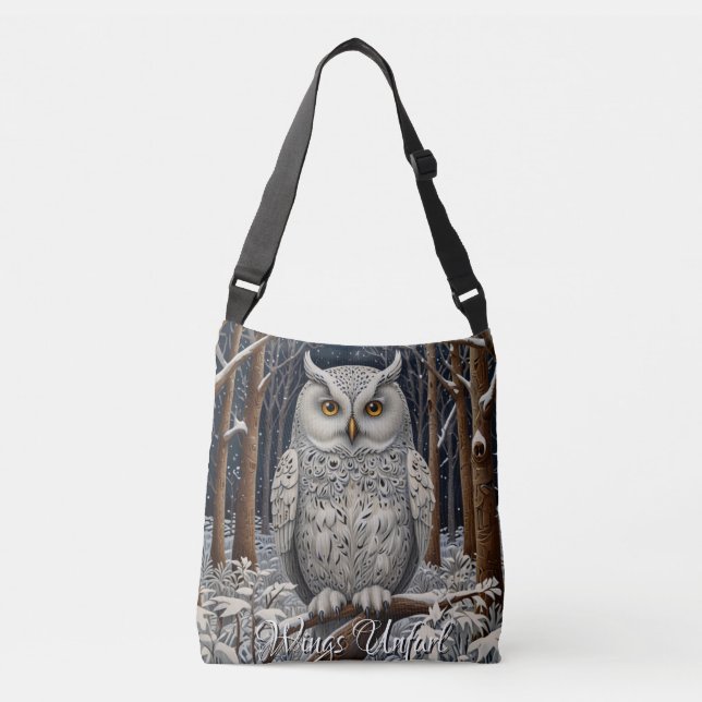 Sac Ajustable Élégante forêt d'hiver de chouette blanche boho (Devant)