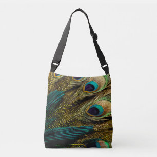 Sac Ajustable Elégante Turquoise Abstraite Plumes Peacock Or