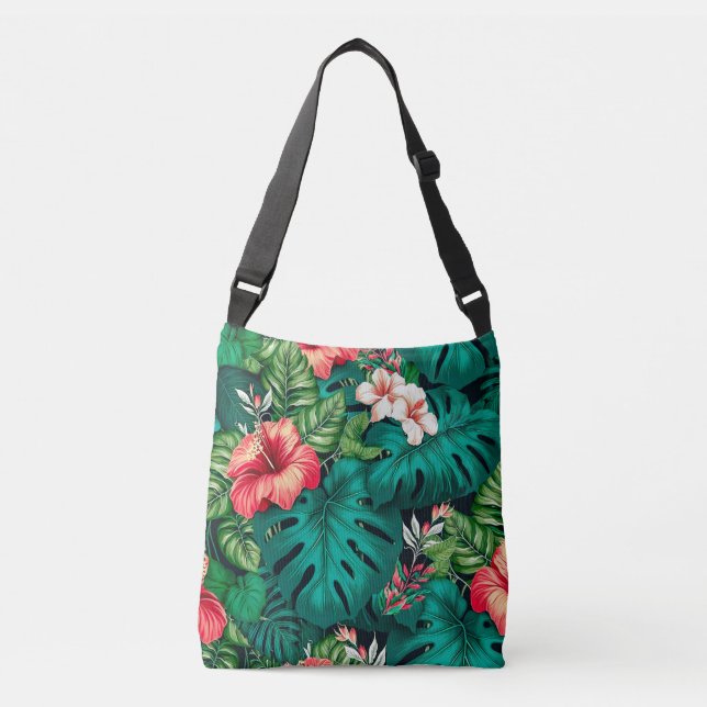 Sac Ajustable Élégants Feuilles tropicaux et fleurs d'Hibiscus | (Devant)