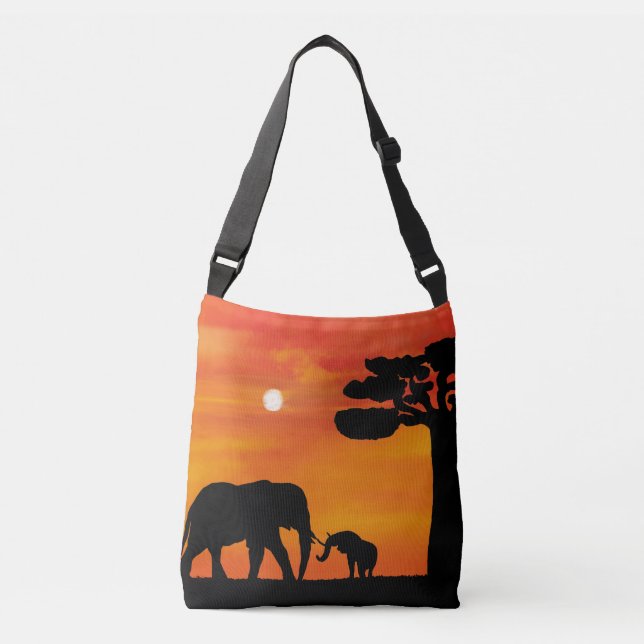 Sac Ajustable éléphant, ,ciel ,animaux ,lever de soleil ,nature  (Devant)