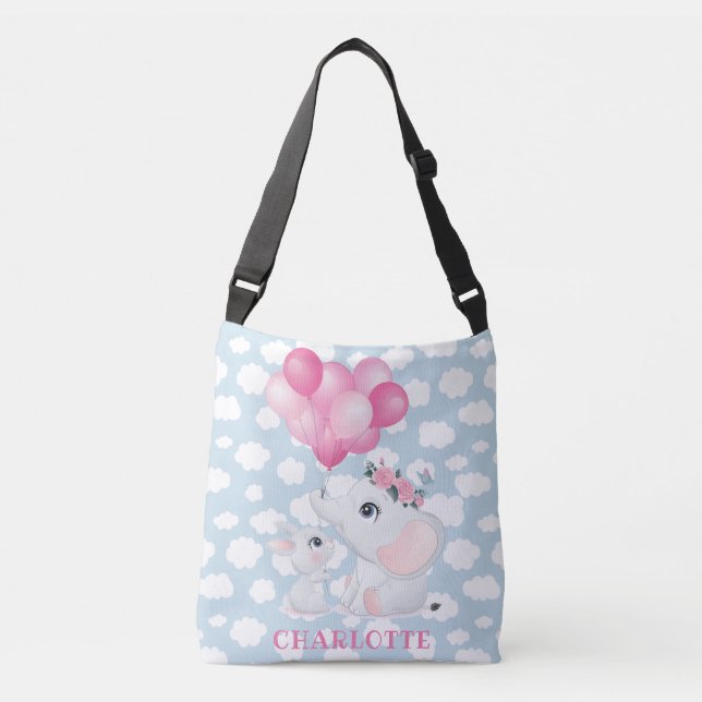 Sac Ajustable Éléphant Féminin Et Lapin avec Fleurs et Ballon (Devant)