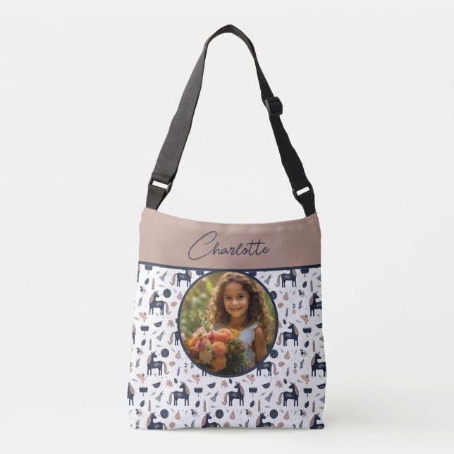 Sac Ajustable Enfants Navy Beige Unicorne Photo personnalisée av (Devant)