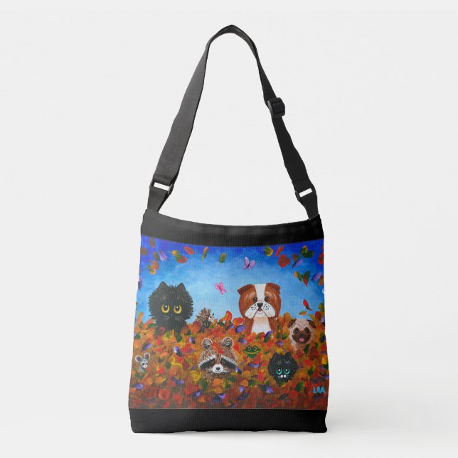 Sac Ajustable Fall Leaves Cats Chien Raccoon Art (Devant)