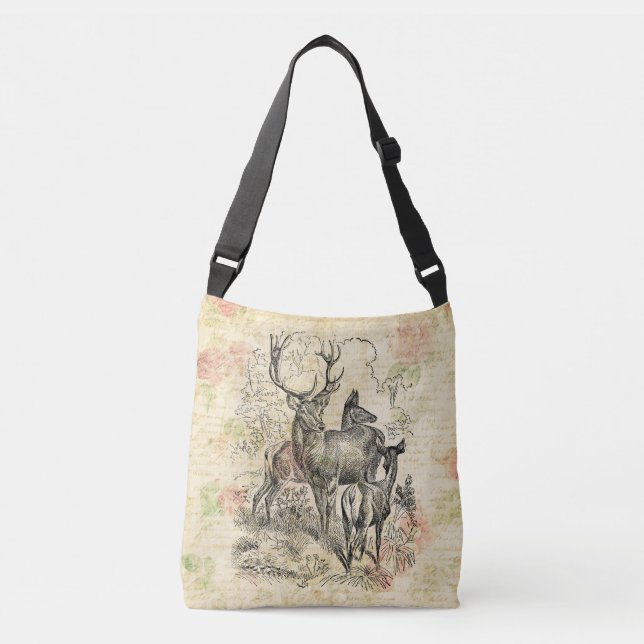 Sac Ajustable Famille de cerfs joli script floral (Devant)