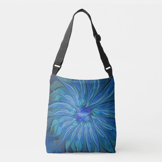 Sac Ajustable Fantaisie de fleurs bleues, art fractal abstrait (Devant)