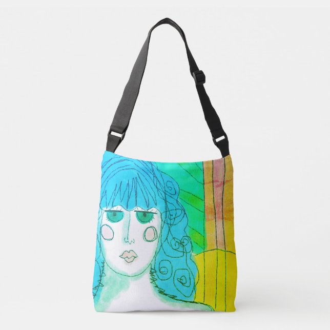 Sac Ajustable Femme aux cheveux bleus Art Abstrait (Devant)