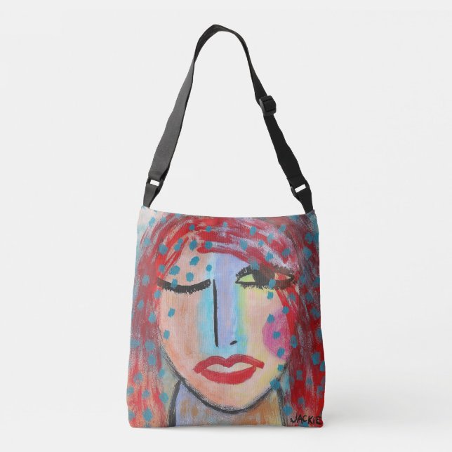Sac Ajustable Femme aux Cheveux Rouges Art Abstrait (Dos)