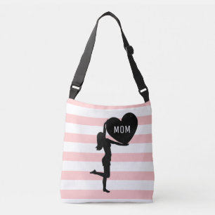 Sac Ajustable Femme et cœur silhouette noire sur rose et blanc