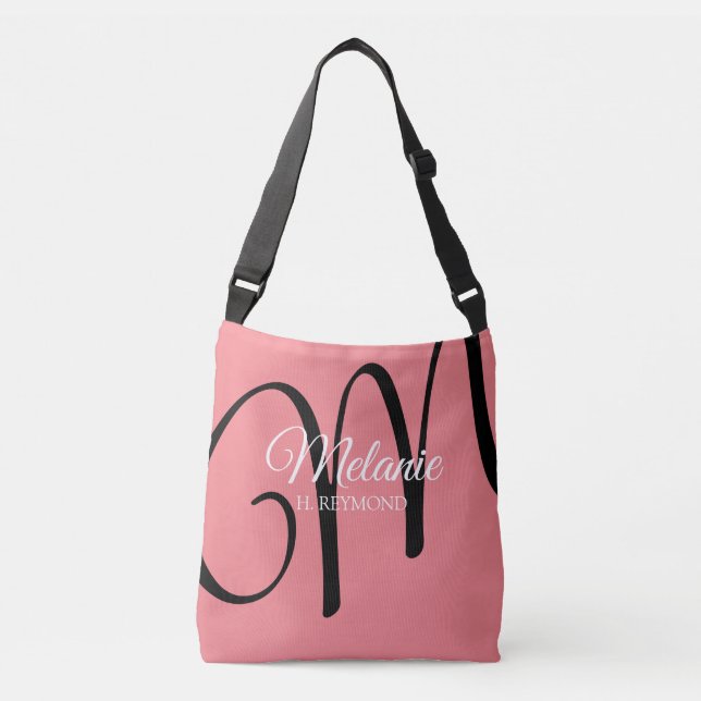 Sac Ajustable femme rose initiale & nom élégant (Devant)