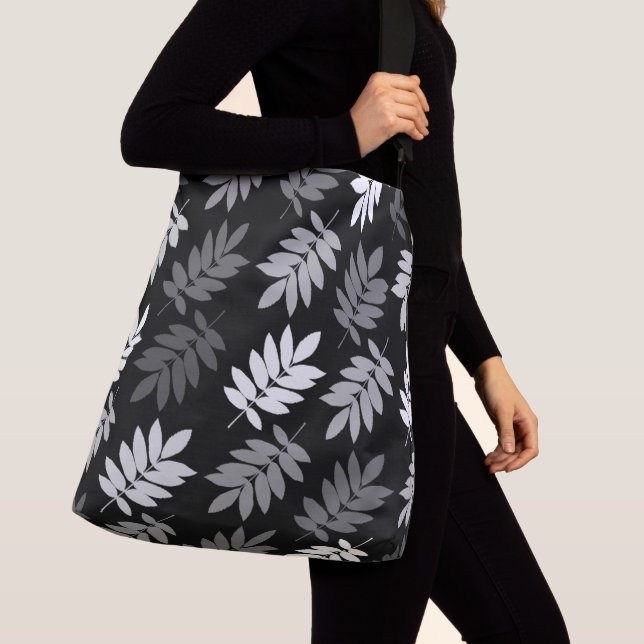 Sac Ajustable Feuille aînée grand motif noir blanc gris (De près)