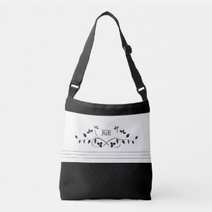 Sac Ajustable Feuilles de vigne florales noires Monogramme éléga