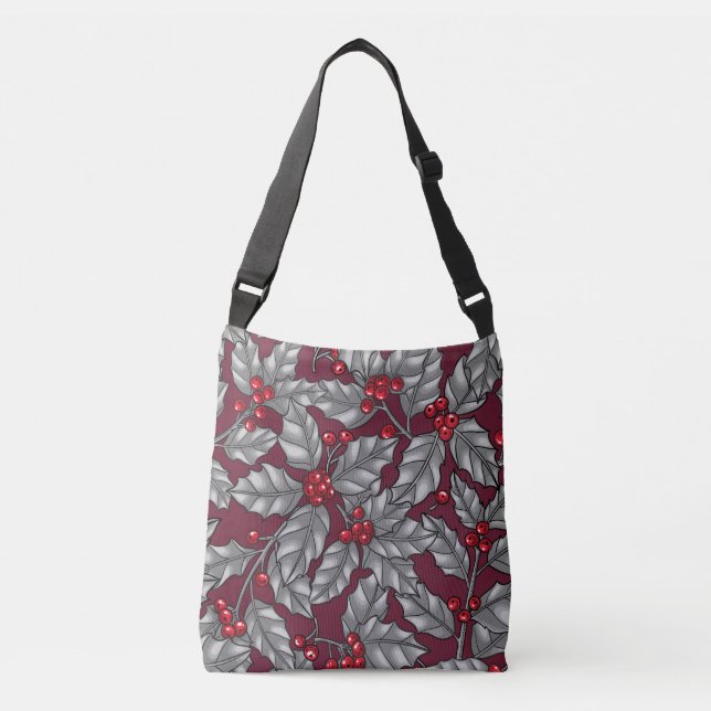 Sac Ajustable Feuilles gris sur rouge foncé (Devant)