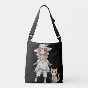 Sac Ajustable Fille à la mode se promenant avec son chat