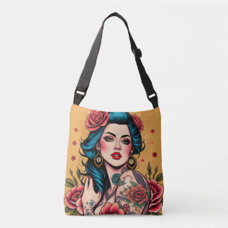 Sac Ajustable Fille aux cheveux bleus épinglée avec des roses