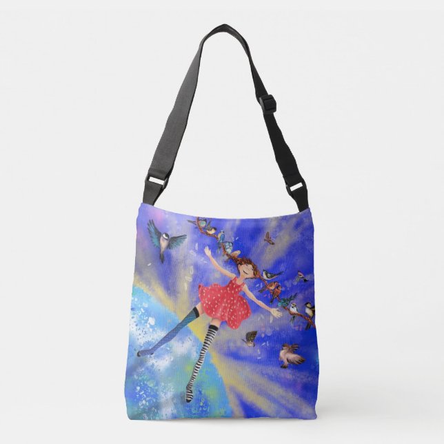 Sac Ajustable Fille heureuse avec oiseaux - Bonheur (Devant)