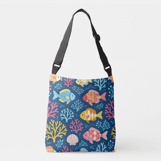 Sac Ajustable Fish and coral nautical blue (Devant)