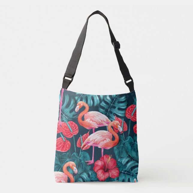 Sac Ajustable Flamant rose et aquarelle du jardin tropical (Devant)