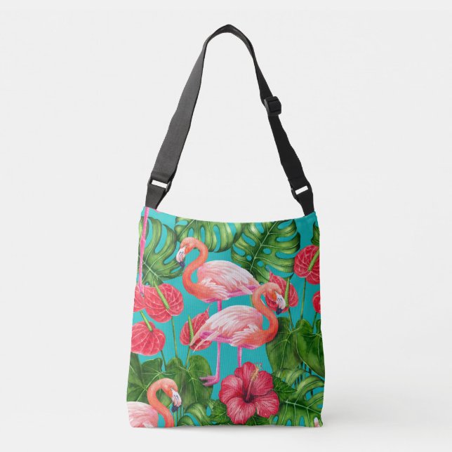 Sac Ajustable Flamant rose et aquarelle du jardin tropical (Devant)
