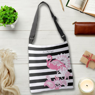 Sac Ajustable Flamant Rose Fantaisiste Rayures Noires et Blanche