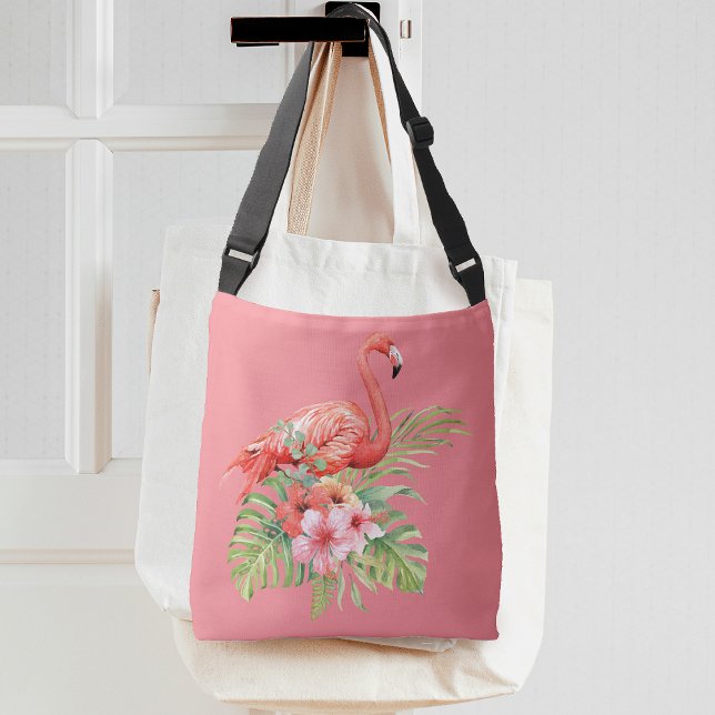Sac Ajustable Flamant Tropical Floral Rose (Tropical Flamingo Floral Pink Crossbody Bag)